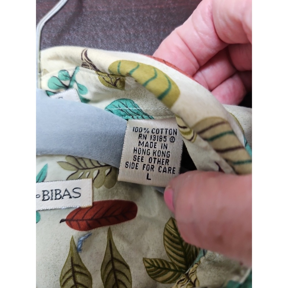 Burma Bibas Shirt Mens  Large Creme Green 100% Cotton Nature Leaves - Picture 6 of 10